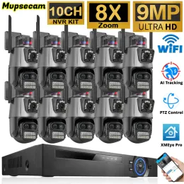 System 3lens 9MP WiFi CCTV -Kamera Outdoor 8x Zoom Sicherheitssystem Kit 10CH NVR Recorder Wireless IP -Kamera Videoüberwachungssystem