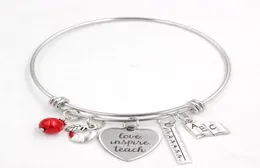 Hela rostfritt stålarmband Justerbar tråd Bangle Book Ruler Teacher Charm Armband Bangle Women Jewelry Teachers Gift5804915