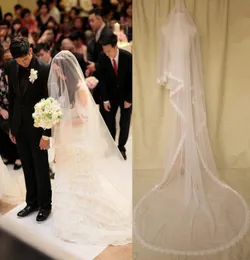 Fairy 3m de comprimento Véils de noiva Soft Tulle com apliques florais vasos de casamento longo