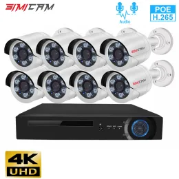 System 4K 8MP POE IP Super HD NVR KIT مع نظام صوتي CCTV Out Door Bullet Indoor Dome Detection Clame Camera