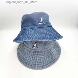 Chapéus de aba larga Balde de maré vintage Marca Kangaroo Lavado Denim Big Fisherman Hat for Women Summer Summer Flat Top Basin