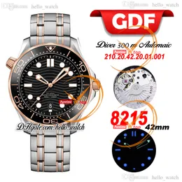 GDF Diver 300m 42m 210.20.42.20.01.001 Miyota 8215 Automatyczne męże obserwuj czarną teksturę Ceramikę Bezel Dwie ton Rose Gold Bransolet