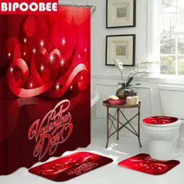 Shower Curtains Red Valentine For Bathroom Decor Pedestal Carpet Toilet Cover Lid Bath Mats Rugs Partition Curtain With Hooks