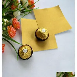 Geschenkverpackung 100pcs Quadrat Süßigkeiten Süßigkeiten Schokolade Lolly Papier Aluminium Folien Wrapper Gold2304889 Drop Lieferung DHB76
