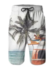 MEN039S Shorts Vintage Tropical Beach Seaside Auto mit Surfboard Männer Freizeitbrett Urlaub Schnell trockene Badebekleidung039S2206145