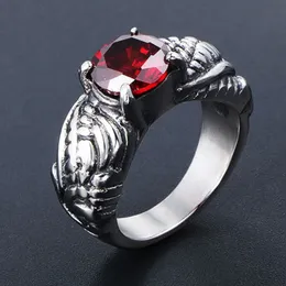 Classic 14K Gold Red Stone Ring Vintage Silver Color Sculpture Pattern Rings for Women Men Punk Style Jewelry
