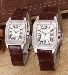 2019Top quality Women039s Lady Men 100 XL Watch Quartz Mechanical Watch Leather Gold silver Case Men039s Sports clasp WristW8342138