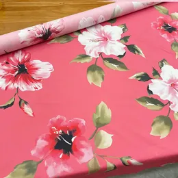 Luxury Brand Pink Flower Printed 100% Cotton Poplin Fabric for Womens Dress Fashion Cloth for Sewing Material by the Yard 240328