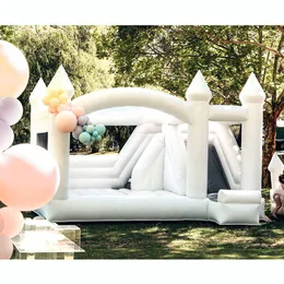 Partihandel 15ft Giant White Pvc Jumper uppblåsbar bröllopsvikta Castle med glidhoppningsbädda BOUNCY Castles Bouncer House med fläkt för skojs skull