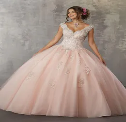 2019 الأشرطة المزدوجة v الرقبة Quinceaneara فساتين الكرة ثوب Vestidos de Quinceanera ثقب المفتاح الخلفي Sweet 16 فساتين الطابق 6525004