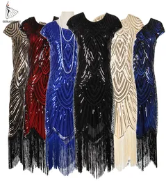 Женские 1920 -х годов Vintage Flapper Great Gatsby Party Dress vneck Рукав для блеска бахрома миди -платья аксессуары арт деко украшены J11613529