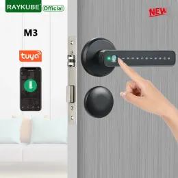 Lock Raykube m3 tuya ble smart impressão digital bloqueio de senha de senha com chaves smartlife/tuya app desbloqueio para porta de metal de madeira interna