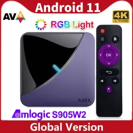 Box RGB Light Android 11 TV Box A95X F3 Air II 4GB 64GB 듀얼 WiFi 4K 60fps BT5.0 YouTube Amlogic S905W2 스마트 미디어 플레이어 2GB 16GB