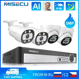 System Misecu 8ch 5MP PoE Security Camera System Face Detection Tvåvägs Audio Full Color Night CCTV Video Surveillance Camera Kits P2P