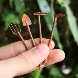 Gravestones Set of 4pcs Miniature Garden Tools Rusty Metal Crafts Pixies Gnomes Gardening Rusted Tool Set Fairy Garden Accessories Ornaments