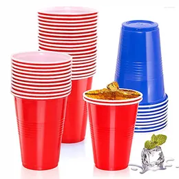 Tek kullanımlık fincan pipetler 50/100pcs fincan 16 oz açık piknik doğum günü içecekleri toptan için kırmızı plastik parti sofra takımı