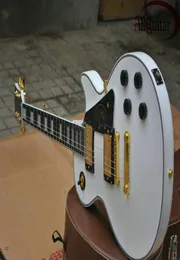 Negozio personalizzato Deluxe Alpine White Upgrade LP Electric Guitar One Piece Neck Ebony Tasto tampone legante White Mop Inlay Gold Hard6745719