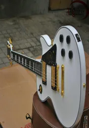 LOJA CUDDADA DELUXE Atualização branca alpina LP Guitar de uma peça One Piece Bininho de ébano Fret Fret Binding MOP BRANCO INLAY GOLD HARD6745719