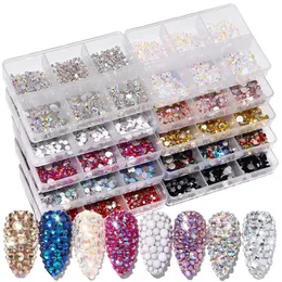 1 Box Crystal Nail Art Rhinestone Gold Silver Clear All Color Flat Bottom Mixed Shape DIY Nail Art 3D Decoration In 6cell pot