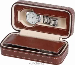 Aco Bebe House Black Zippered Watches Box Travel Case-ウォッチオーガナイザーコレクション-Top Grade Carbon Fiber PU Leather（Coffee -2スロット）