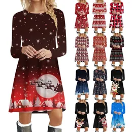 Abiti casual Autumn Donne Dress Destinate per le vacanze di Natale in 3D 3D Stampato a maniche lunghe Sweet Kawaii Cartoon Girls da donna a-line