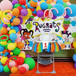 133pcs Gökkuşağı Balon Kemeri Kiti 7 Çeşitli Balonlar Rugrats için Rugrats Tema Doğum Günü Renk Partisi Yıldönümü Festivali Dekorasyonu 240328