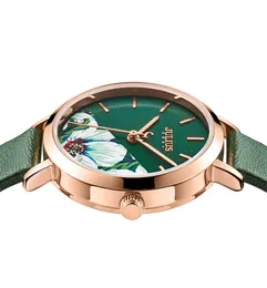 2022Julius 시계 녹색 신선한 소녀 패션 시계 꽃 디자인 섬세한 선물 시계 시계 선물 상자 포장 JA10891533396