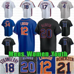 2024 Anpassad Pete Alonso 12 Francisco Lindor Baseball Jersey Alvarez Jeff McNeil Brandon Nimmo Darryl Strawberry Kodai Senga Keith Hernandez Edwin Diaz Brett Baty