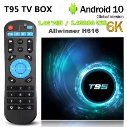 Box T95 TV Box Android 10.0 Allwinner H616 2G/4G RAM 16G 32G 64G ROM TVBOX 2.4G 5G WIFI HDR 6K YouTube Media Player Установите верхнюю коробку