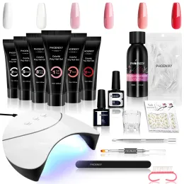 KITS 6PCS Phoenixy 15ml Extensão poli -unha Gel com lâmpada de unha LED UV Mergulhe o verniz com soluções de manicure de manicure