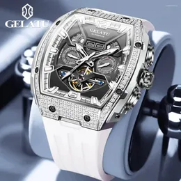Men's Automatic Mechanical Watch Waterproof Luminous Wristwatch with Date  Week Display, Hollow Flywheel Design, Luxury Style