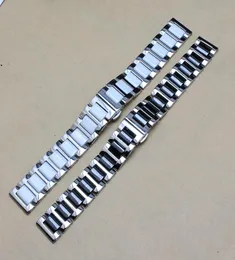 Nytt svartvitt keramiskt klockband med rostfritt stål Silver Metal Watch Band Rand Armband Fit Smart Watch S3 14mm 16mm 18mm 209340718