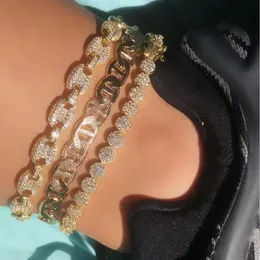 Sparking 5A Cubic Zirconia CZ Tennis Chain Hip Hop per il piede Donne Summer Iced Out Anklet 240408
