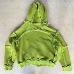 Anpassad streetwear vintage ny design syratvätt orolig omvänd väv stich tyg strip rå hem kant zip up hoodie för män