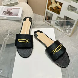 Designer Sandal Flats Brand Luxury Brand Slides for Women Gold Buckle Lychee Magottoni di fango Mandata Donne Sestate Cena delle feste Sandles