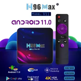 ボックスアンドロイド11.0 H96 MAXV11 ODTWARZACZ MULTIMEDIALNY RK3188 MALI450 2.4G 5G DUAL WIFI BT4.0 4K H.265 HD SETTOP BOX UCHWYT NA TV BOX Y
