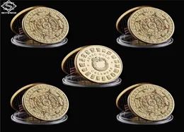 5pcslot Mexico Calendario oro placcato Azetc Cultura artigianale souvenir Copia moneta collezione 2763765