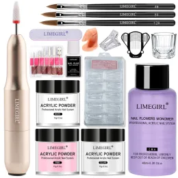 Kits Nagel Acrylpulver und Nagelbohrmaschine Nägel Kunstdekoration für Maniküre Set Kristallnagel Glitzer 3D -Nagelspitzen Schnitzwerkzeuge