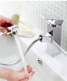 Banyo lavabo musluklar modern katı pirinç krom bitmiş havza musluk güverte monte kare dışarı çekme ve soğuk mikser musluk