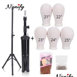 Wig Stand Nunify Black Tripod مع Canvas Block Head Training Donnequin Manikin Making Making 50pcs t Needle Drop Droviour Hai dhlxf