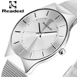 Watches Readeel Top Watch Men Brand Mens Watches Ultra Thin Thin rostfritt stål Mesh Band Quartz Wristwatch Fashion Casual Watch