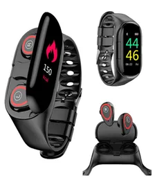 M1 pulseiras inteligentes assistir fones de ouvido smartwatch 2 em 1 detecção de freqüência cardíaca à prova d'água Monitor de pressão arterial Long Standby Sport WOM2191409