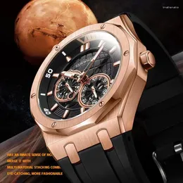 Wristwatches Casual Earth Automatic Man Watch Latest Rose Polygon Mechanical Watches For Men Stainless Steel Luminous Waterproof Montre