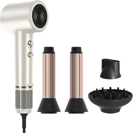 Parwin Pro Beauty Airsonich hårtork med diffusor, LED-display, 110 000 rpm höghastighetsjonisk torktork, 11 tum vänster höger luft auto wrap curlers, champagne silver pro