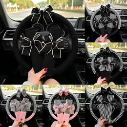 New Classic Plaid Bowknot Universal Steering Wheel Cover Auto Seat Belt Pad Sets Decro for Women Bow Series Car Accessories