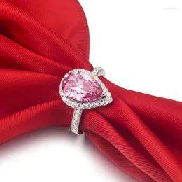 حلقات الكتلة أزياء الموضة المبهرة Pear Cut Pink 5A Zircon Stone 925 Sterling Silver Engagement Leats SZ 5-11 GIFL