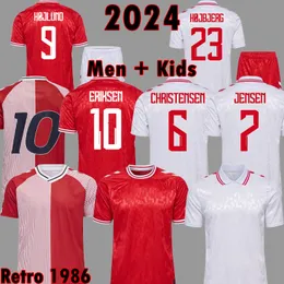 2024 Jerseys de futebol da Dinamarca Hojlund 24 25 2024 Euro Eriksen Home Red Kjaer Hojbjerg Christensen Braithwaite Dolberg 1986 Kit de futebol retro Dinamarca