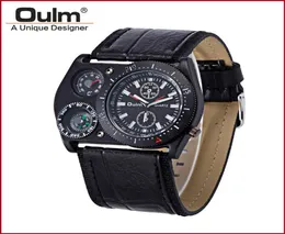 Mens 시계 최고 브랜드 Oulm 패션 가죽 스트랩 러시아 군대 대형 다이얼 일본 Movt Quartz Watch Montre Homme de Marque Sport WRI4818390