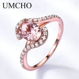 Rings a cluster Umcho Pink Sapphire per donne Solid Sterling Silver Morganite Engage a colori Oro Rosa Promise Band Regalo
