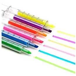 KAWAII SERINGE Highlighter Pen Seringa Forma da agulha Pen mecânica de esferográfica colorida para a ferramenta de redação de marcadores de escritórios